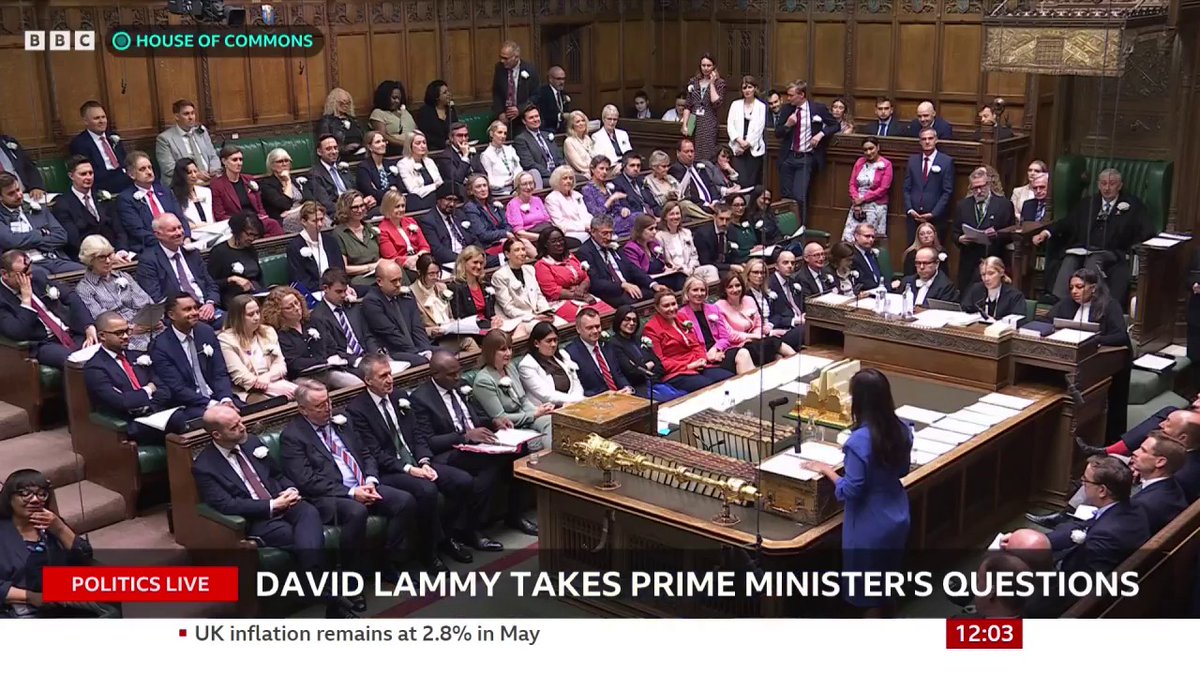 Shadow energy secretary Claire Coutinho asks deputy PM why is Labour happy for Britain to get oil and gas from “Russia or Qatar but not from Aberdeen”? David Lammy says “we’ve got our warm homes plan” and “energy projects to power 23m homes” #PMQs