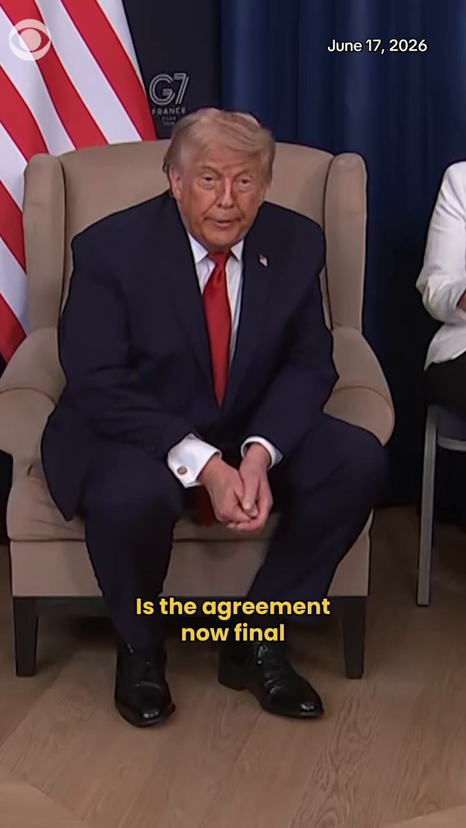 President Trump says the memorandum of understanding is not final between the U.S. and Iran, adding that he would resume fighting if Iran doesn't "behave." "If ⁠I don't like it, we'll go back to shooting at them, dropping bombs on their head," he said while speaking to reporters in France at the G7 meeting.