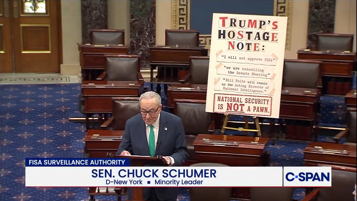 .Chuck Schumer: "Trump just got red-handed undermining America's national security...Trump's taking America's national security hostage to serve his own personal interests."
