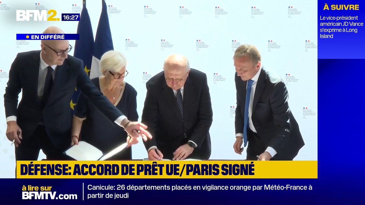💬"Un grand jour pour la France, un grand jour pour l’Europe", salue Roland Lescure ➡️Défense: l'UE signe avec Paris un accord de prêt de 15,1 milliards d'euros #BFM2