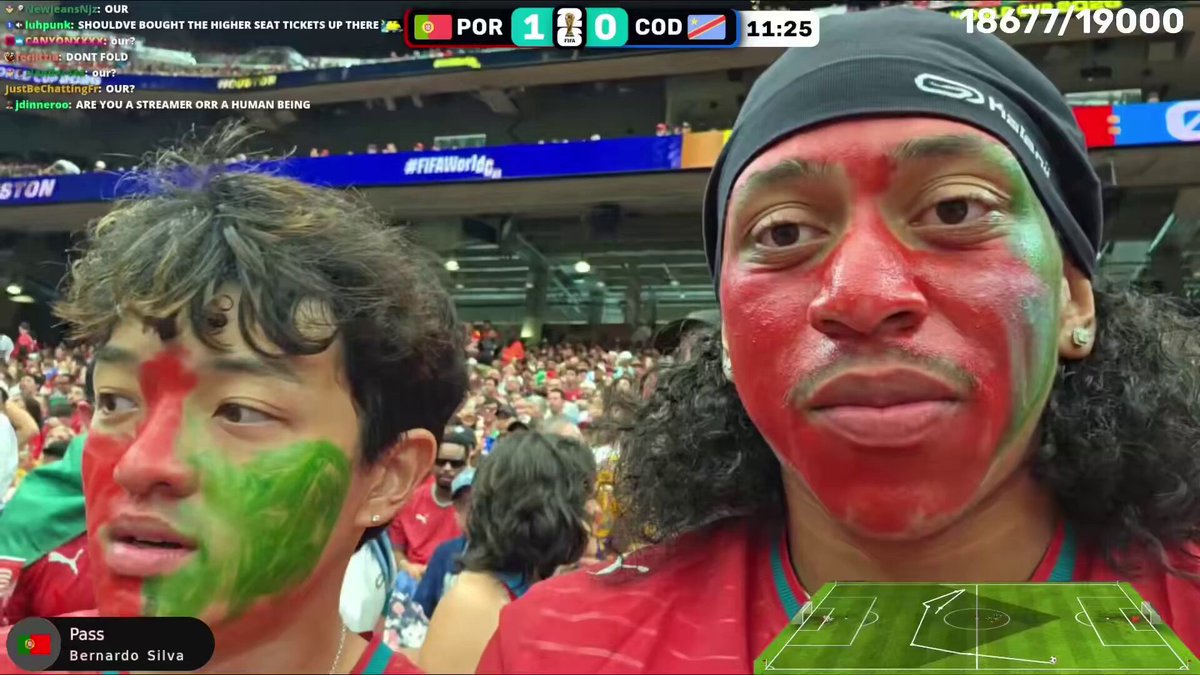 Yugi wasn’t having it after someone behind him &amp; Jasontheween cursed them out in Spanish telling them to sit down at the Portugal vs DR Congo World Cup match and pressed him 😳😭