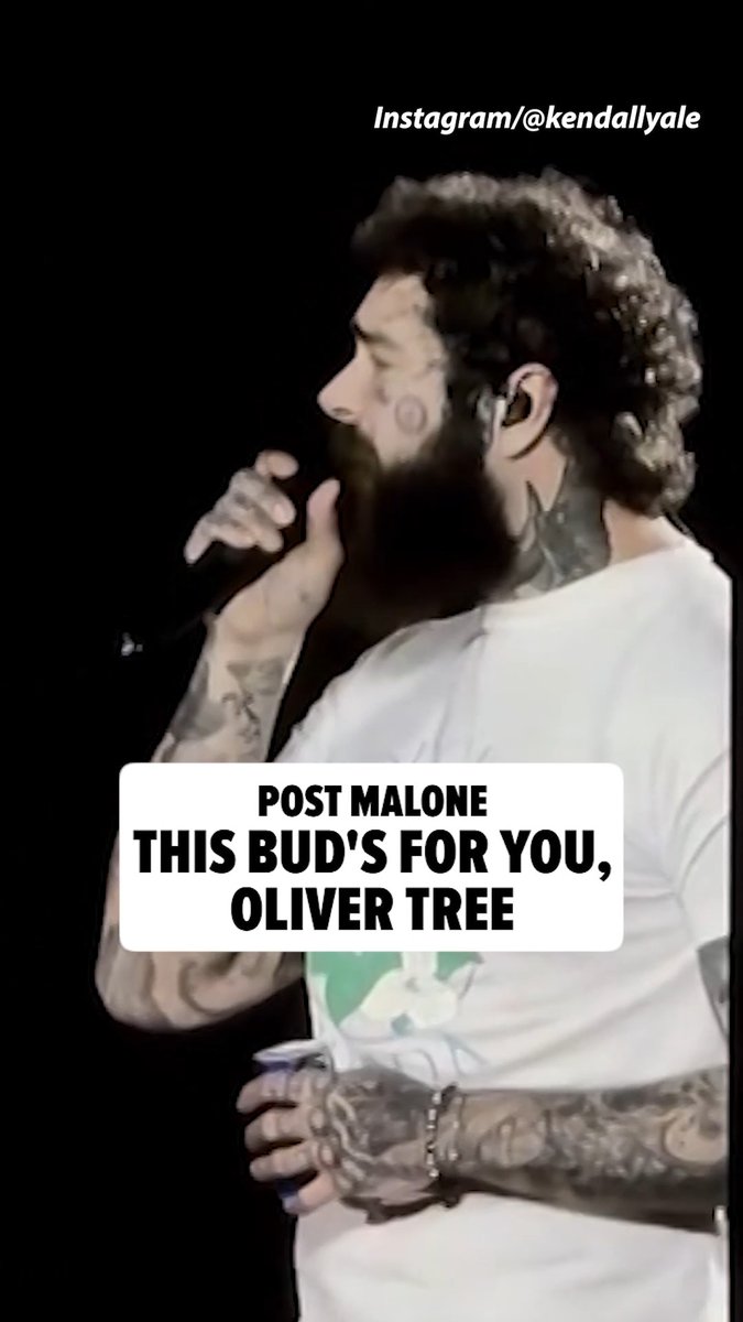 ❤️🩹 Post Malone dedicates concert to Oliver Tree, pours out beer for him. Credit: Instagram/kendallyale