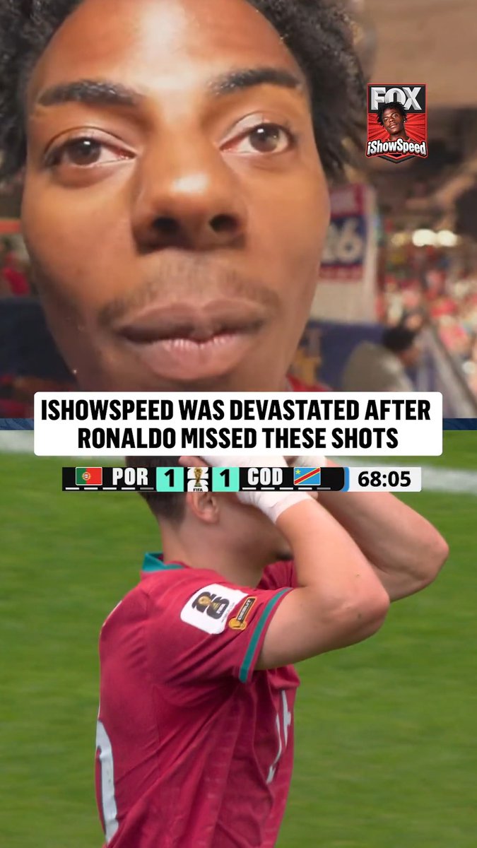 Ronaldo with two golden chances and Speed⭐️ couldn't believe he didn't score Stream Portugal vs DR Congo with iShowSpeed only on FOX One via YouTube Primetime channels. Stream here: