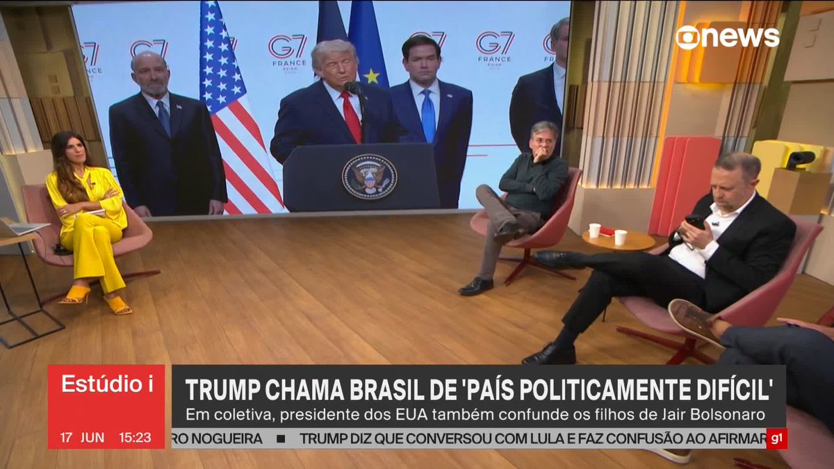 Em coletiva, Donald Trump chamou o Brasil de "país politicamente difícil". O presidente dos EUA também confundiu os filhos de Jair Bolsonaro. ➡ Assista à #GloboNews ao vivo: #Estúdioi