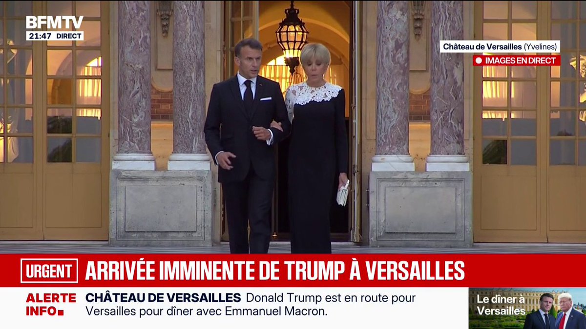 Emmanuel et Brigitte Macron accueillent Donald Trump au château de Versailles