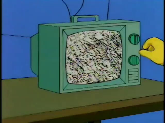 Hey, hey! Krusty the Clown is back on the air! Eight... No, no! Twelve hours a day! The only game in town!