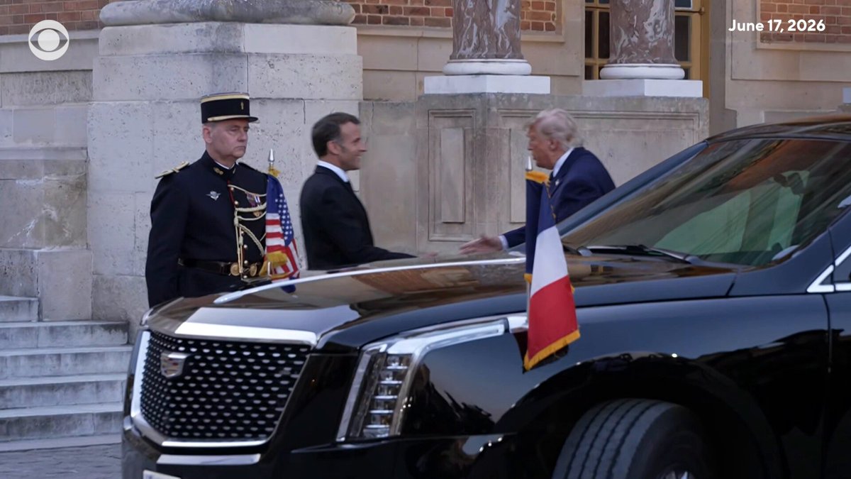 French President Macron and his wife Brigitte greeted President Trump outside the Palace of Versailles in France to close out the G7 summit with a dinner that also commemorates the 250th anniversary of the United States' independence.