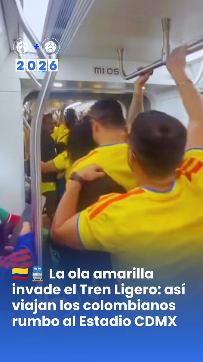 🇨🇴🚆 El Tren Ligero se pintó de amarillo. Decenas de aficionados colombianos avanzan rumbo al Estadio Ciudad de México entre cánticos, saltos y banderas, convirtiendo el trayecto en una auténtica fiesta previa al debut de su selección ante Uzbekistán. ⚽