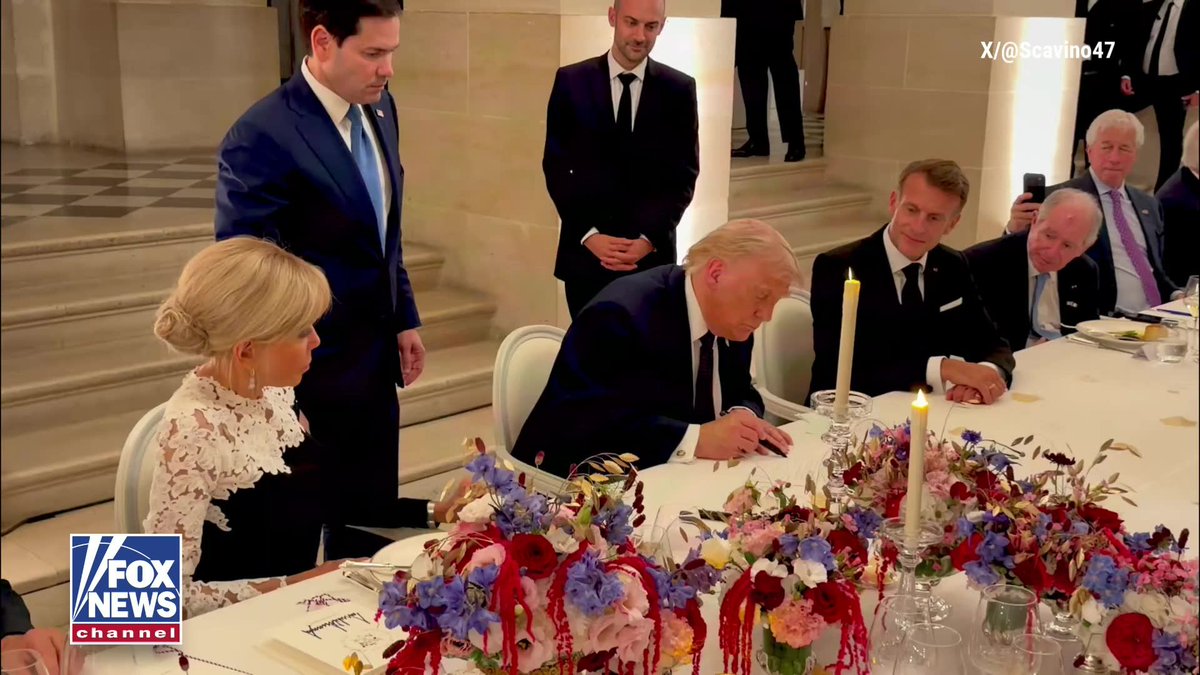 The moment President Trump signs the Iran deal at the Palace of Versailles. The agreement was finalized during a dinner hosted by French President Emmanuel Macron inside the historic palace. The signing marked a major diplomatic milestone after months of negotiations aimed at ending the conflict between the U.S. and Iran.