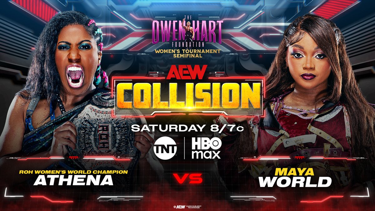 Can maya world's shocking #OwenCup tournament run continue when she faces the "Forever" ROH Women's Champion & her former trainer Athena is ROH & All Elite! on #AEWCollision THIS SATURDAY? Watch #AEWDynamite LIVE on TBS & HBO Max