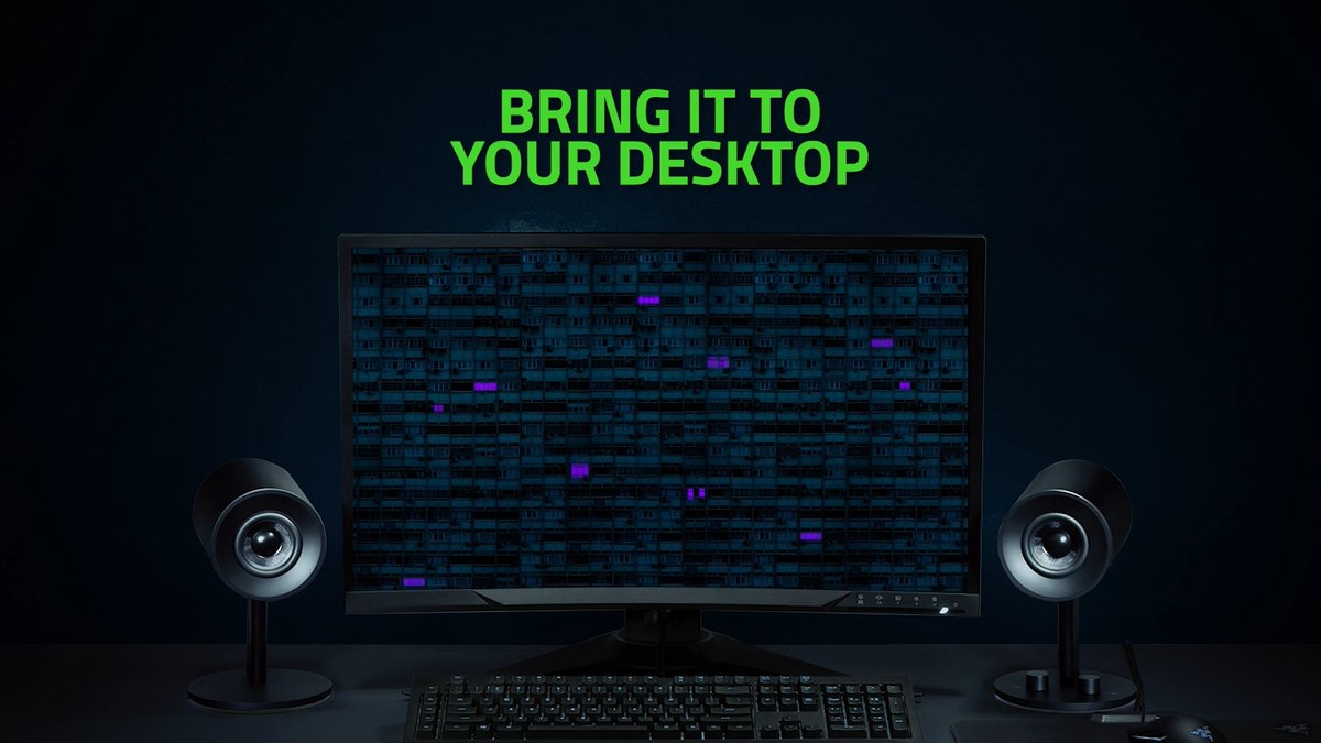 Transform your setup into a moody late-night sanctuary with Nina Nayko’s "City Lights" on Razer Axon: Cycle through 8 distinct scenes of brutalist architecture and desaturated blues crafted for creators and gamers who thrive after dark.