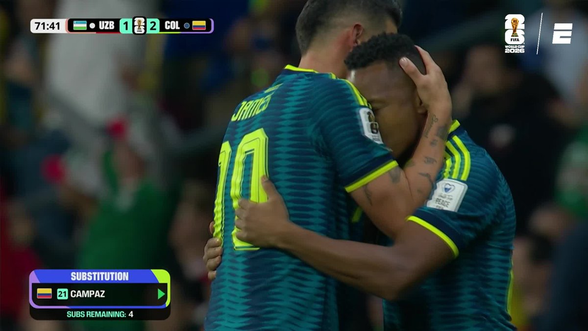 DE PIE, SEÑORAS Y SEÑORES: se retiró James Rodríguez y en su lugar ingresó el Bichito Campaz. ⚽ #ESPNMundial 📺 Mirá los mejores partidos de la #FIFAWorldCup por ESPN, en el Plan Premium de #DisneyPlus