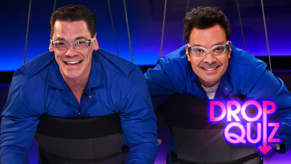 .John Cena & Jimmy must answer trivia questions correctly or get dropped into a vat of whipped cream in Drop Quiz! #FallonTonight