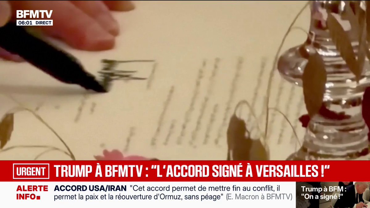 "On l'a signé à Versailles": les images de Donald Trump signant l'accord entre les États-Unis et l'Iran