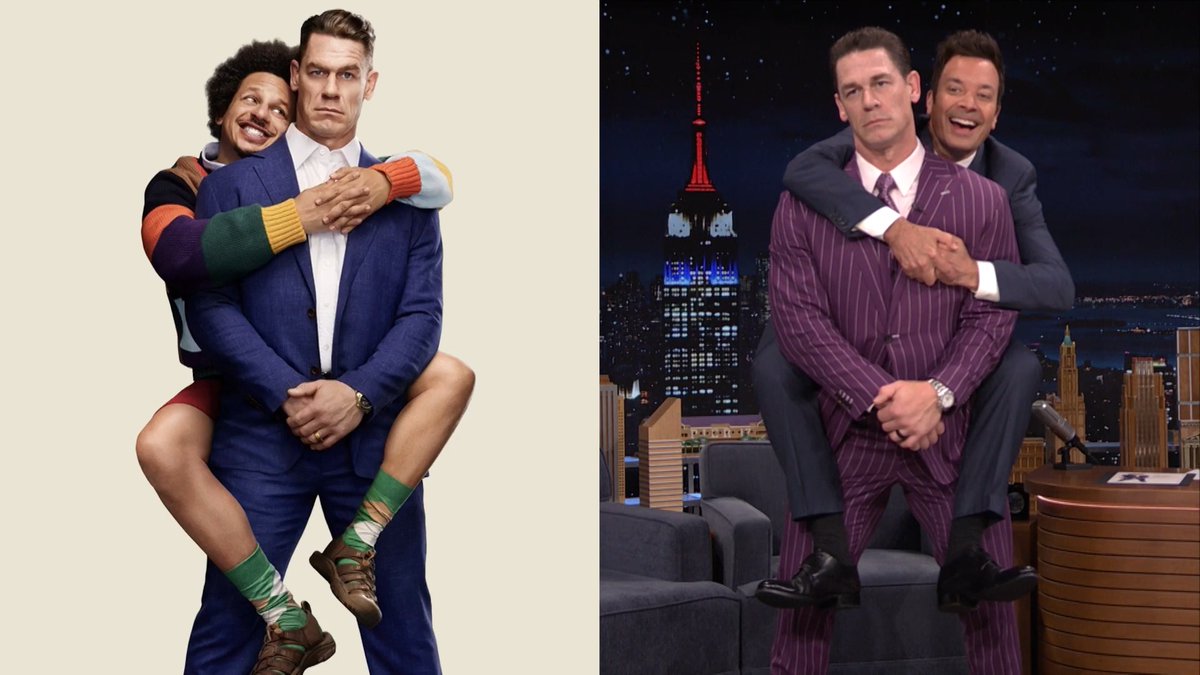 Jimmy helps John Cena recreate the pose from the poster of his new movie Little Brother 😭 #FallonTonight