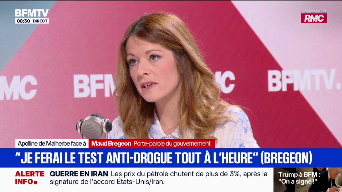 🔴🇫🇷 FLASH - Maud Bregeon annonce qu'elle va se soumettre à un test de dépistage de drogues. Un test "inopiné" dont elle connaît déjà la date. 😂