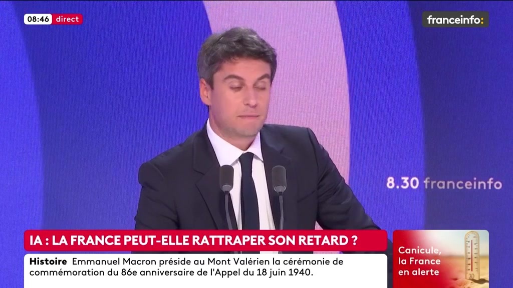 🔴 Usage de l’IA au travail ➡️"Le premier risque n’est pas d’être remplacé par une IA dans son travail, mais d’être remplacé par quelqu’un qui maîtrise l’IA. Je propose que d’ici 2030, on organise un plan de formation pour 20 millions de salariés en France", déclare Gabriel Attal