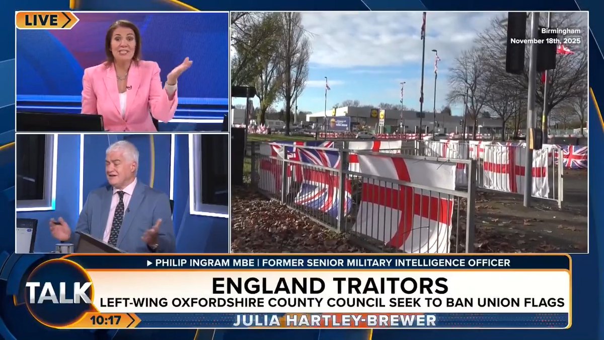 🚨"Feel free to leave at any time. I think you may have come to the wrong country!" Julia Hartley-Brewer's message to immigrants who feel intimidated by the England or Union flags. Julia Hartley-Brewer