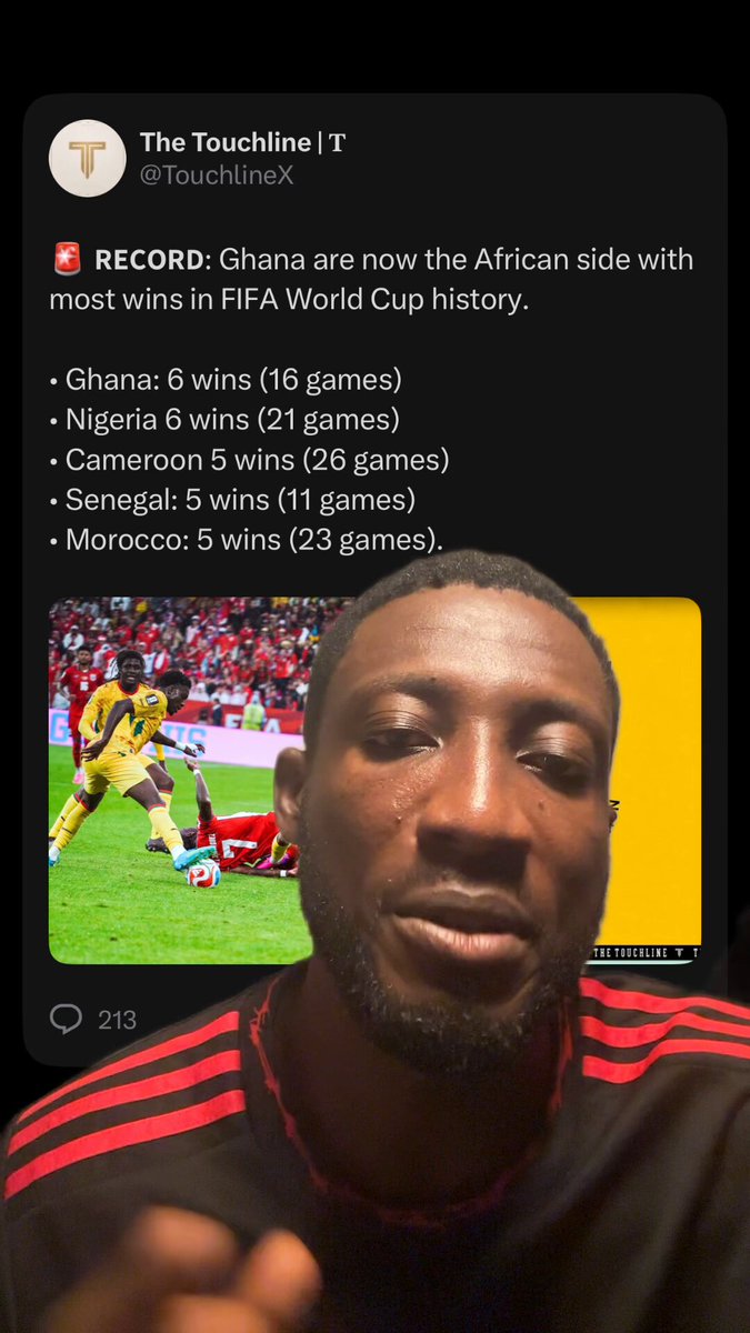 🚨 NEW AFRICAN RECORD! 🇬🇭🔥 Ghana are now the African nation with the most World Cup wins in history! • Ghana: 6 wins (16 games) The Black Stars just moved to the top of the pile! 🦅 #BlackStars #Ghana #WorldCup2026