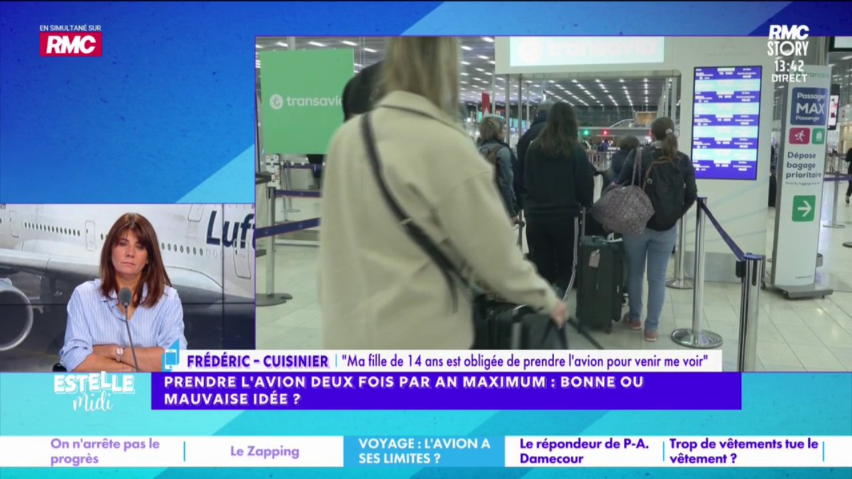✈️ Prendre l'avion deux fois par an maximum 📞 Frédéric : "Ma fille habite Saint-Malo, les écolos ont retiré le vol direct donc elle fait Rennes-Paris puis Paris-Nice ! Au lieu de mettre 1h45, elle met la journée ! L'avion est la seule solution ! Ça me coûte 400€ !"