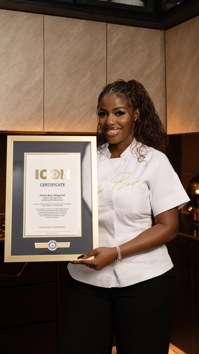 Congratulations to celebrity chef Hilda Baci from Nigeria who has been presented with her certificate as a Guinness World Records ICON 👏