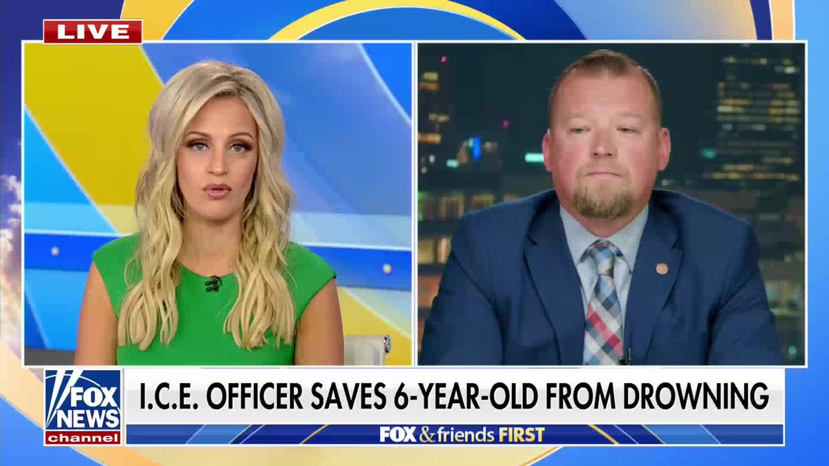 "I'm just glad this kid gets a second chance at life." An ICE officer reveals what went through his mind when he spotted an unconscious child in a swimming pool before he dove in to save the boy. Gregory Simmons says he acted on instinct when he saw the 6-year-old in distress at a Pasco County, Florida, pool. After pulling the child from the water, Simmons immediately began CPR as bystanders looked on. The child survived thanks to the rapid rescue, with surveillance footage capturing every moment of the dramatic save. | Fox & Friends First Carley Shimkus