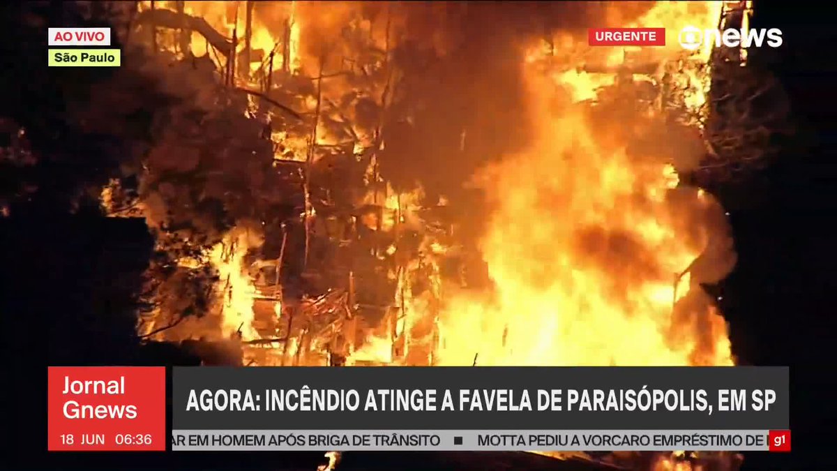 🚨URGENTE: Fogo de grandes proporções deixa ao menos 10 casas destruídas em Paraisópolis, na capital paulista.