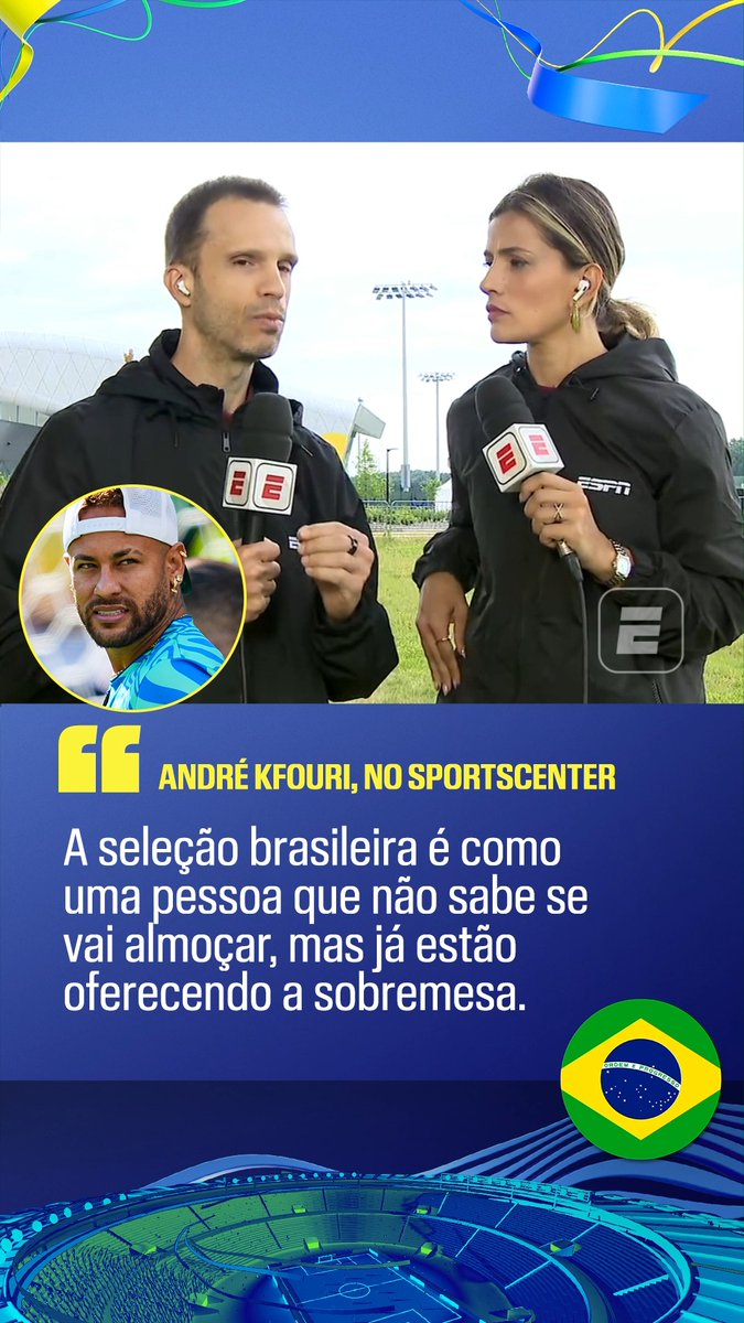 “A Seleção é como uma pessoa que não sabe ainda se vai almoçar e tem alguém perguntando o que ela vai querer de sobremesa. A sobremesa seria o Neymar. É muito mais importante almoçar do que comer sobremesa.” 🎙️ André Kfouri. 🎥 ESPN Brasil SportsCenter Brasil