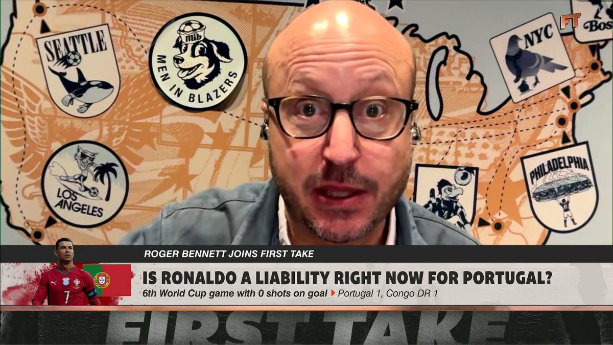 "The only way [Portugal wins the World Cup] is if [Ronaldo] takes a seat on the bench." —roger bennett on Cristiano Ronaldo's performance in the World Cup 👀