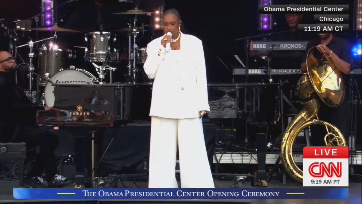 Jennifer Hudson sings the National Anthem at the Obama Presidential Center opening