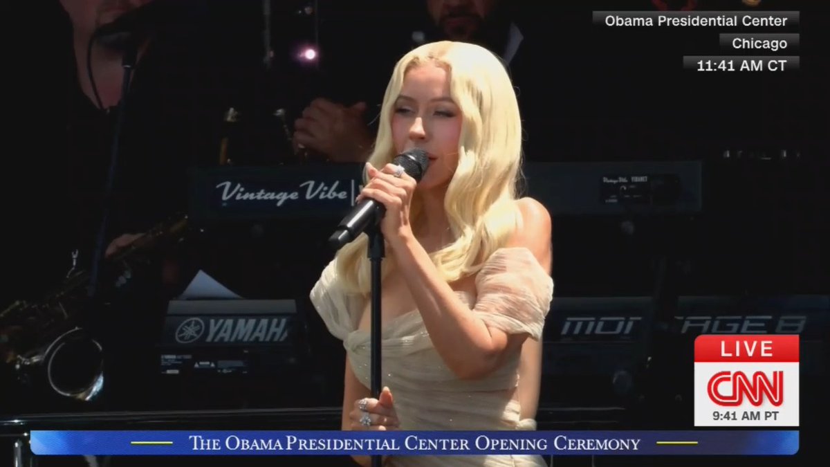 Christina Aguilera sings "What a Wonderful World" at the Obama Presidential Center opening