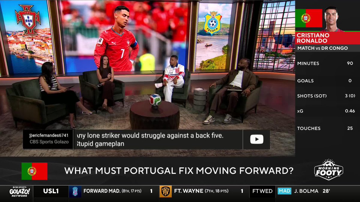 "I would NOT take Cristiano Ronaldo out... He is still the most clinical goal scorer that they have." JayDee Dyer, Lisa Carlin and Charlie Davies disagree on the role of Ronaldo for Portugal 🗣️