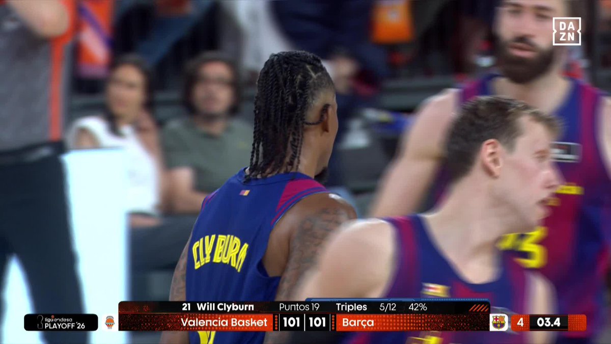 ¡ES EL HOMBRE! 🔥 ¡LA LOCURA DE WILL CLYBURN PARA MANDAR EL VALENCIA BASKET 🆚 BARÇA A LA PRÓRROGA! 🤯 Un triple para el 101-101 a tres segundos del final... ¡Y UN TAPÓN EN LA ÚLTIMA JUGADA! #LigaEndesaxDAZN 🏀