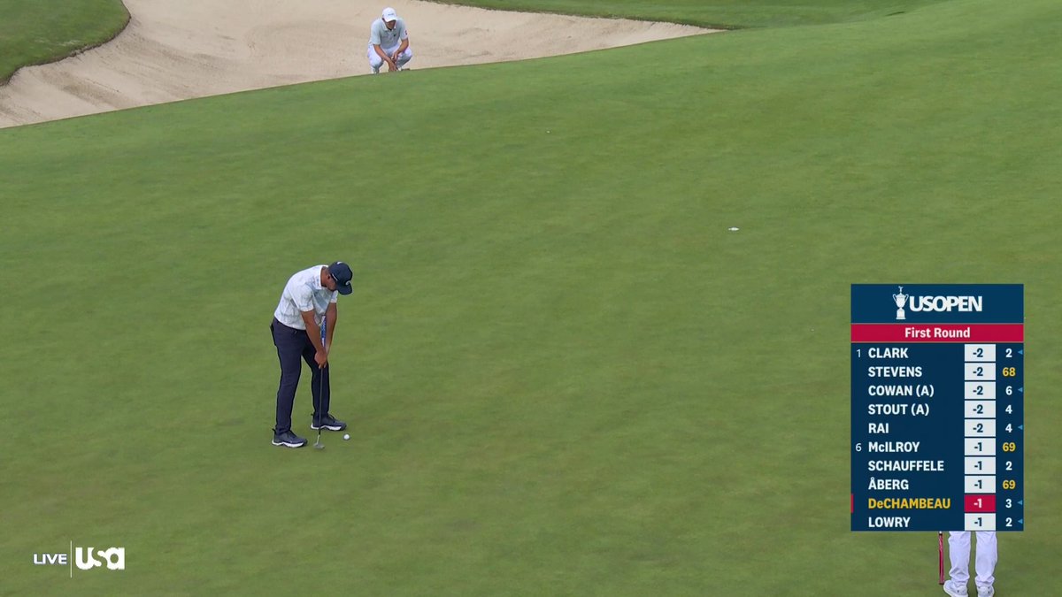 Bryson DeChambeau sinks it from 25 feet for birdie and the U.S. Open co-lead at Shinnecock 🇺🇸