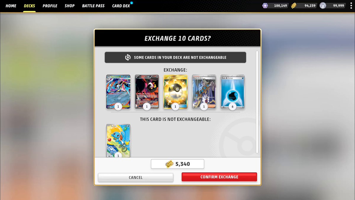 Exchanging for unowned cards is now a whole lot easier! Instead of exchanging for each missing card in a deck list individually, utilize the new Exchange All Unowned option to save significant time and avoid unnecessary repetitive actions 🔁