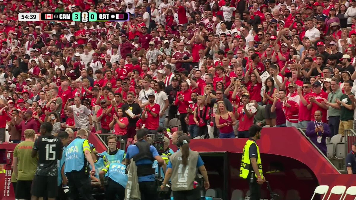 Ismaël Koné receives a standing ovation as he is stretchered off the field. #FIFAWorldCup