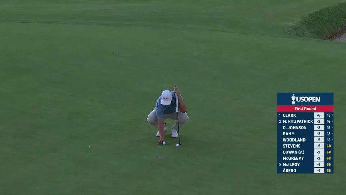 Wyndham Clark opts to finish the 7th hole after the horn. He got up-and-down from the bunker for par and leads by 4 with two holes remaining in his opening round.