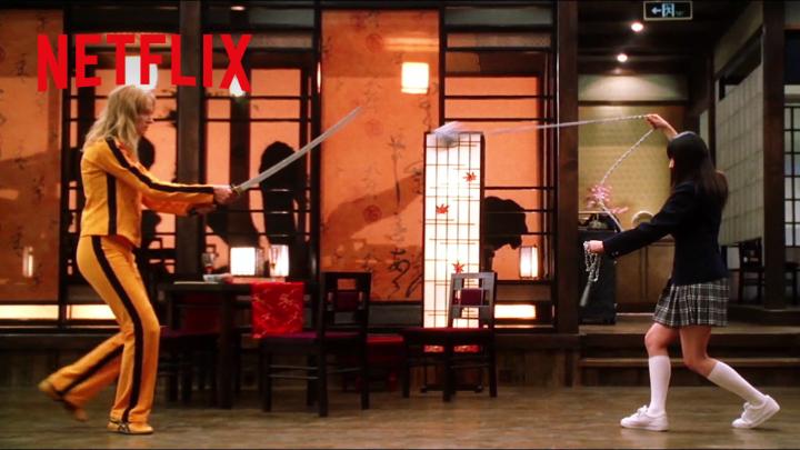映画史に残る伝説の死闘🔥 復讐を誓う元殺し屋 ザ・ブライド(ユマ・サーマン) VS 女子高校生用心棒 ゴーゴー夕張(栗山千明) 空とぶギロチン ”ゴーゴーボール”をあやつる 最恐の女子高校生が暴れ回る! #キル・ビルVol1 #KillBillVol1