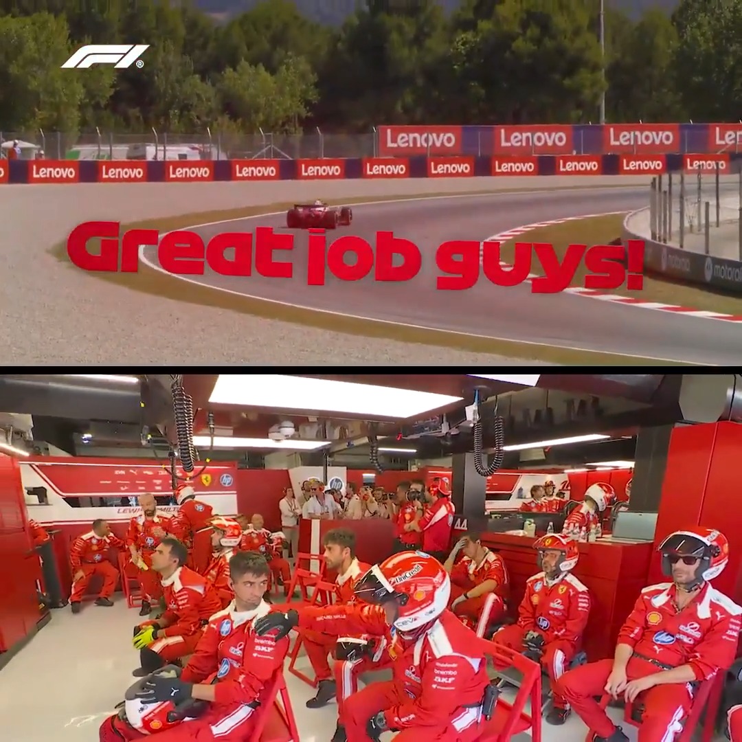 "Great job, guys!" The Ferrari pit crew were delighted with that pit stop - and rightly so! 🎉 #F1 #BarcelonaGP