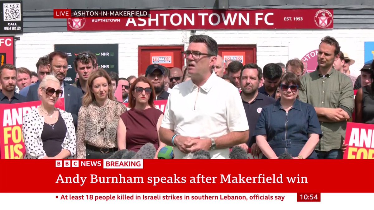 "This now is the change moment, we have an opportunity to turn the tide, to make the country feel like it's working again," Andy Burnham tells supporters after his Makerfield by-election victory Follow live reaction:
