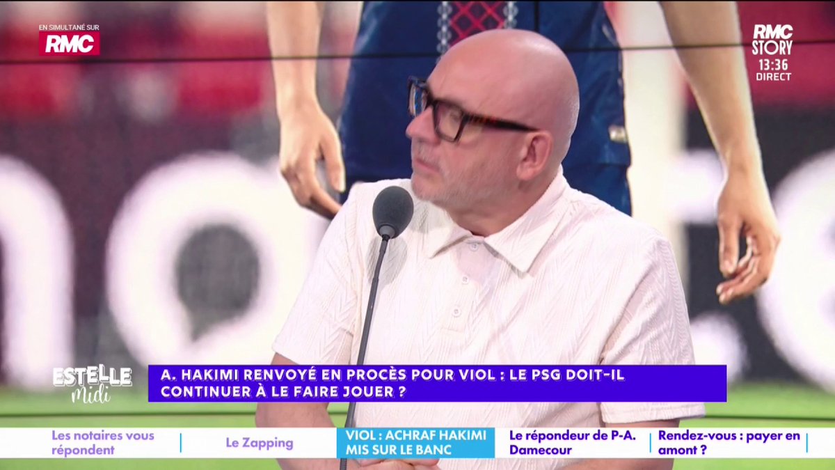 ⚖️ Procès A. Hakimi : le PSG doit-il continuer à le faire jouer ? 🎙️ @FredHermel : "Tant qu'il n'est pas condamné, il a le droit de faire son travail... Si le procès dure 3 ans, il ne joue pas pendant 3 ans ? S'il est mis à l'écart et qu'il obtient un non-lieu, comment on fait"