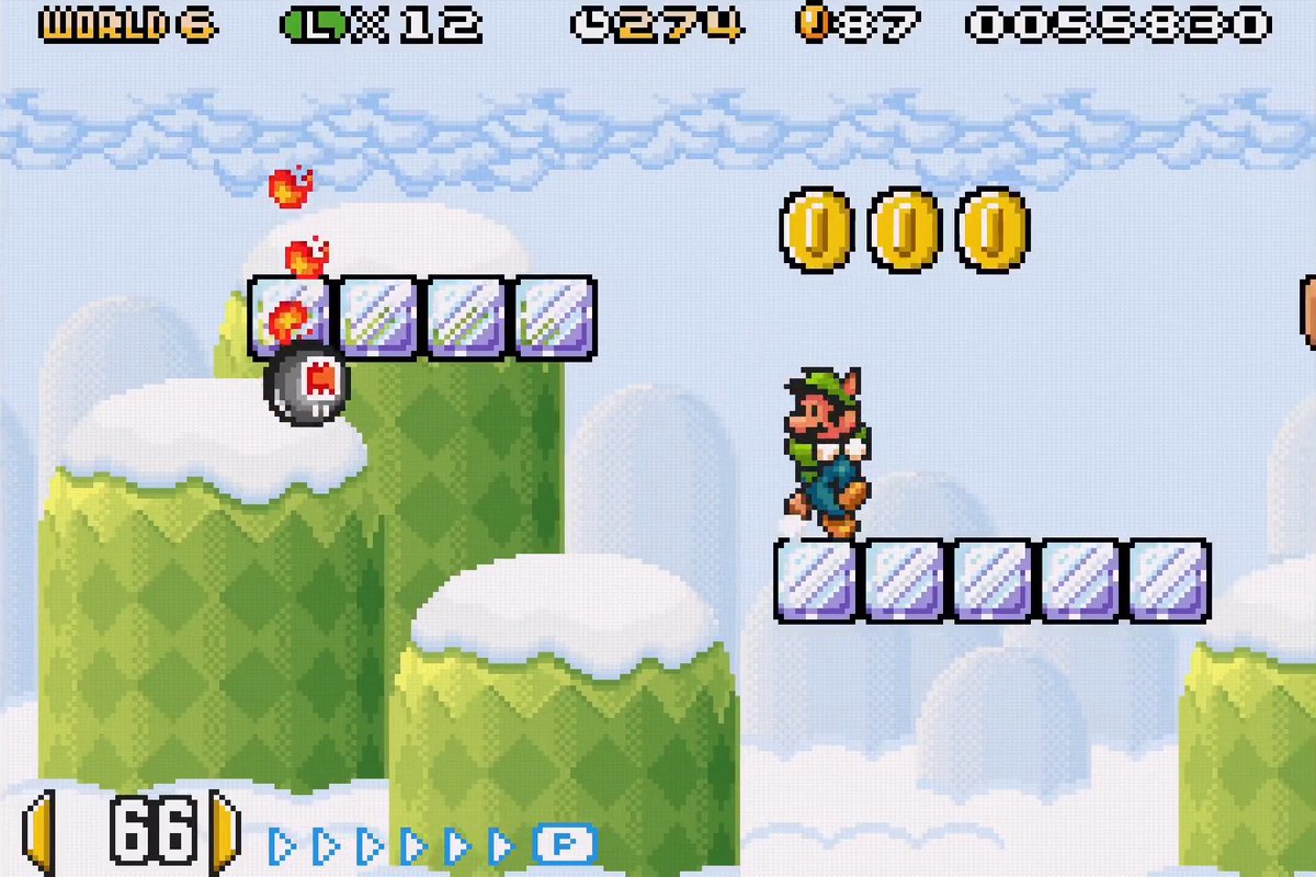 Playing through Mario 3 again with Luigi in Advance 4 has been an absolute blast. One of my favorite games only better in many ways. Using Mr. L is the hard mode. I was wrong earlier, as his traction is from Lost Levels, but tuned, and it's so much worse on the ice. #RetroGaming