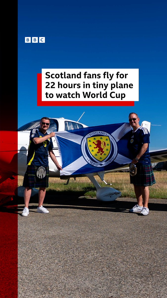 What a journey! 👏🏴󠁧󠁢󠁳󠁣󠁴󠁿 Two Scotland fans have flown across the Atlantic in a small propeller plane to the World Cup ⚽