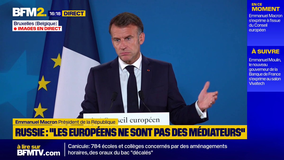 💬"Les Européens ne sont pas des médiateurs. Nous sommes aux côtés de l'Ukraine" Emmanuel Macron répond à l'initiative du président du Conseil européen, António Costa, de reprendre des discussions entre Bruxelles et Moscou #BFM2