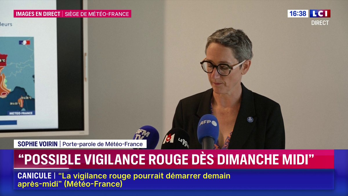 🌡️ Canicule : Sophie Voirin, porte-parole de Météo-France, fait le point sur ce qui nous attend ces prochains jours "Les jours à venir pourraient être parmi les plus chauds jamais enregistrés en France. Cette canicule pourrait être comparable à celle de 2003."