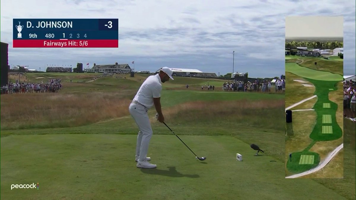 Dustin Johnson's 391 yard drive finds the crosswalk at the par 4 9th 😳 📺Peacock