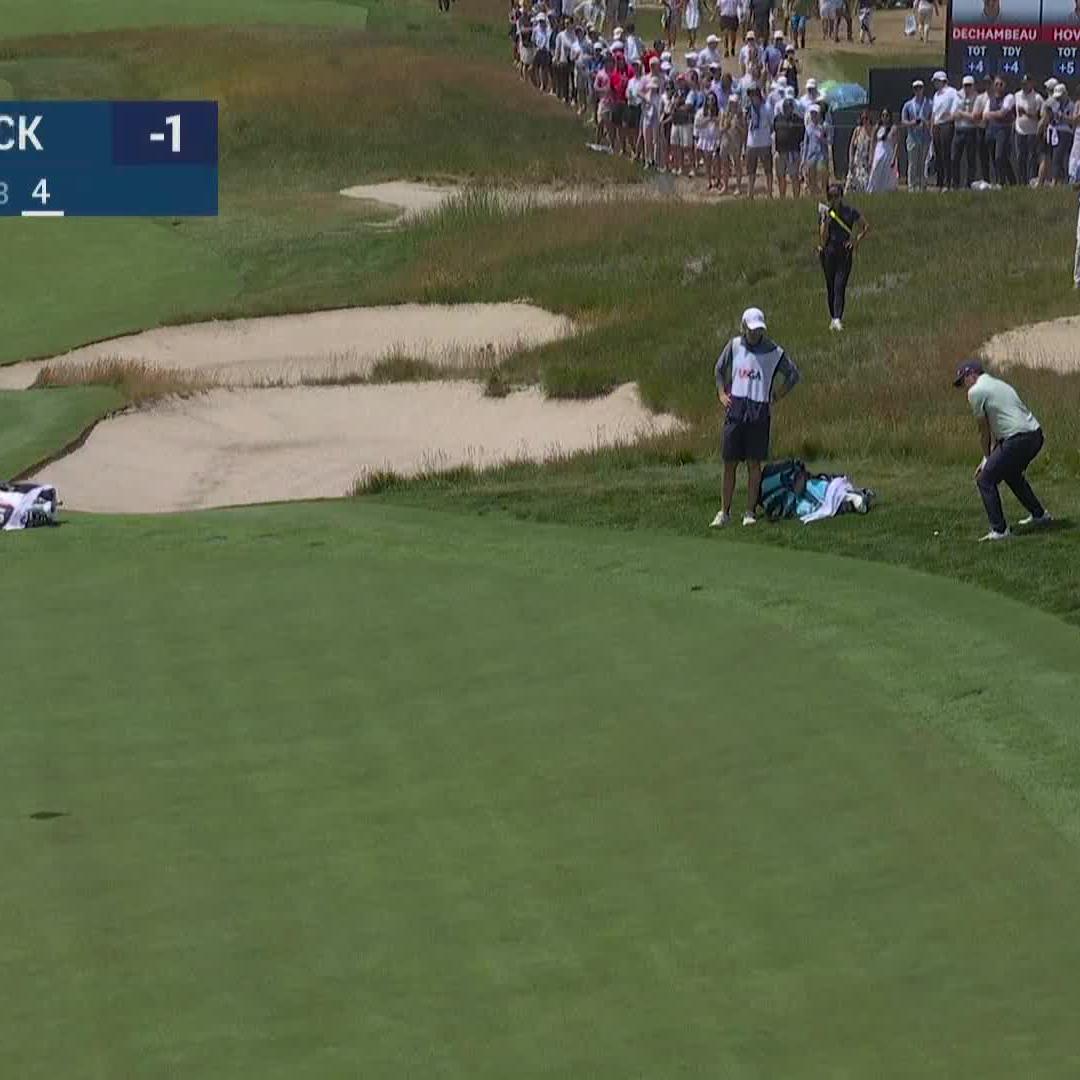 "It's too far...UNLESS the flag gets in the way!" Mike Tirico's call electrifies Matt Fitzpatrick's chip-in for par. 📺 U.S. Open Round 2 on Peacock & NBCSN