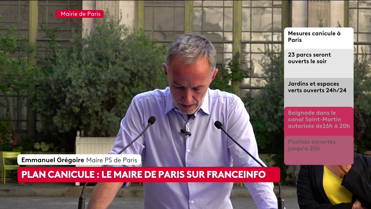 🔴 Emmanuel Grégoire détaille le plan canicule : "Nous avons engagé la commande de plus de 1200 climatiseurs qui seront livrés la semaine prochaine. 150 le seront dès lundi matin. Un climatiseur sera livré dans chaque école de Paris d'ici la fin de la semaine prochaine." #canal16