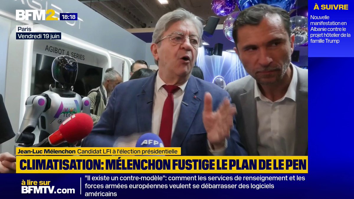 💬"Climatiser partout, ça veut dire augmenter les dégâts" Jean-Luc Mélenchon fustige le plan de Marine Le Pen sur l'installation massive de la climatisation #BFM2