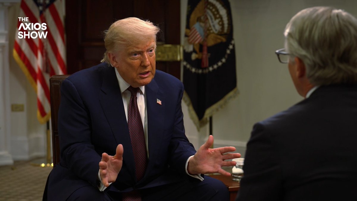 ⚠️ NEW on The Axios Show: President Trump tells Marc Caputo that a week ago, he might've considered Anthropic a national security threat when his administration restricted access to its new model. "People get put in prison immediately for that."